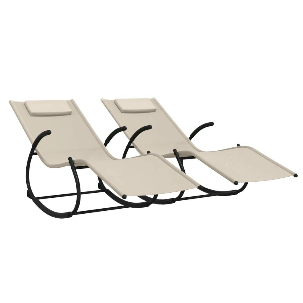 Helloshop26 - Lot de deux chaises longues à bascule acier et textilène crème - Imagen 1