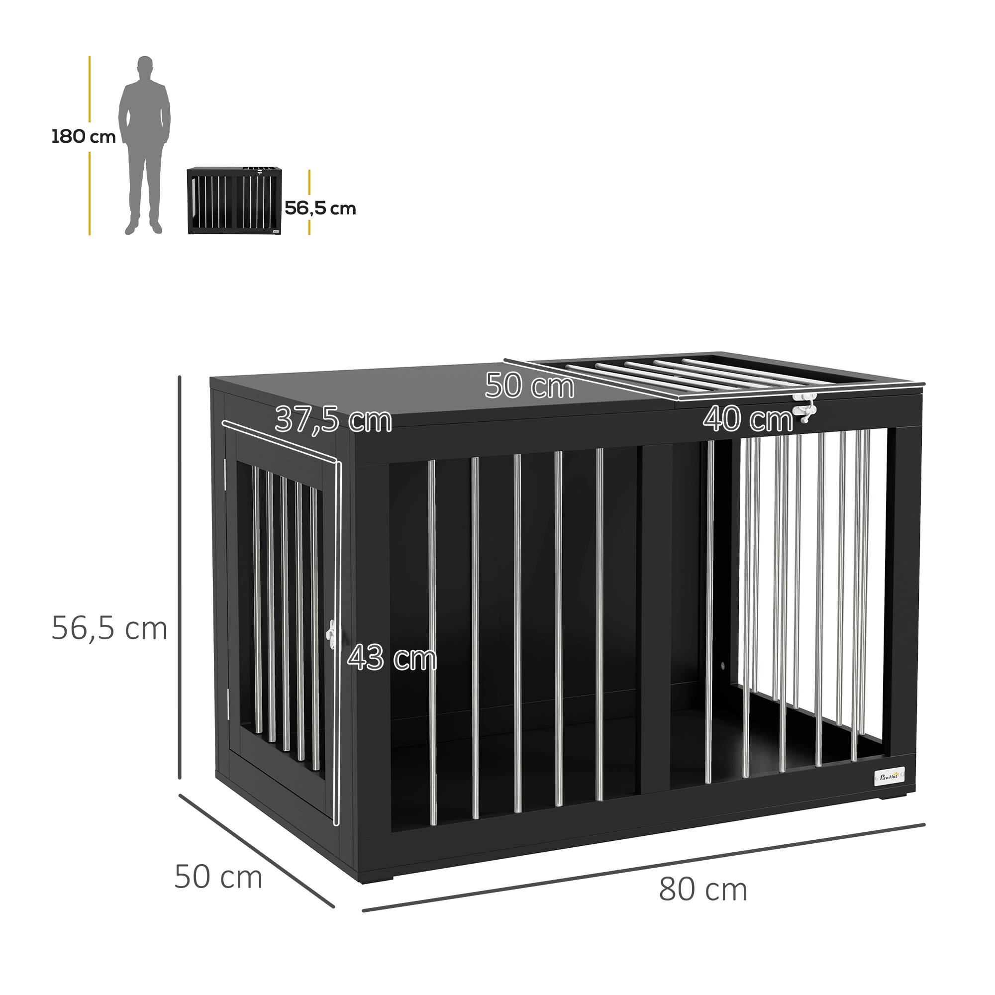 Cage de transport pour chien 2 portes verrouillables, grille acier,80x50x56,5cm noir - Image 5