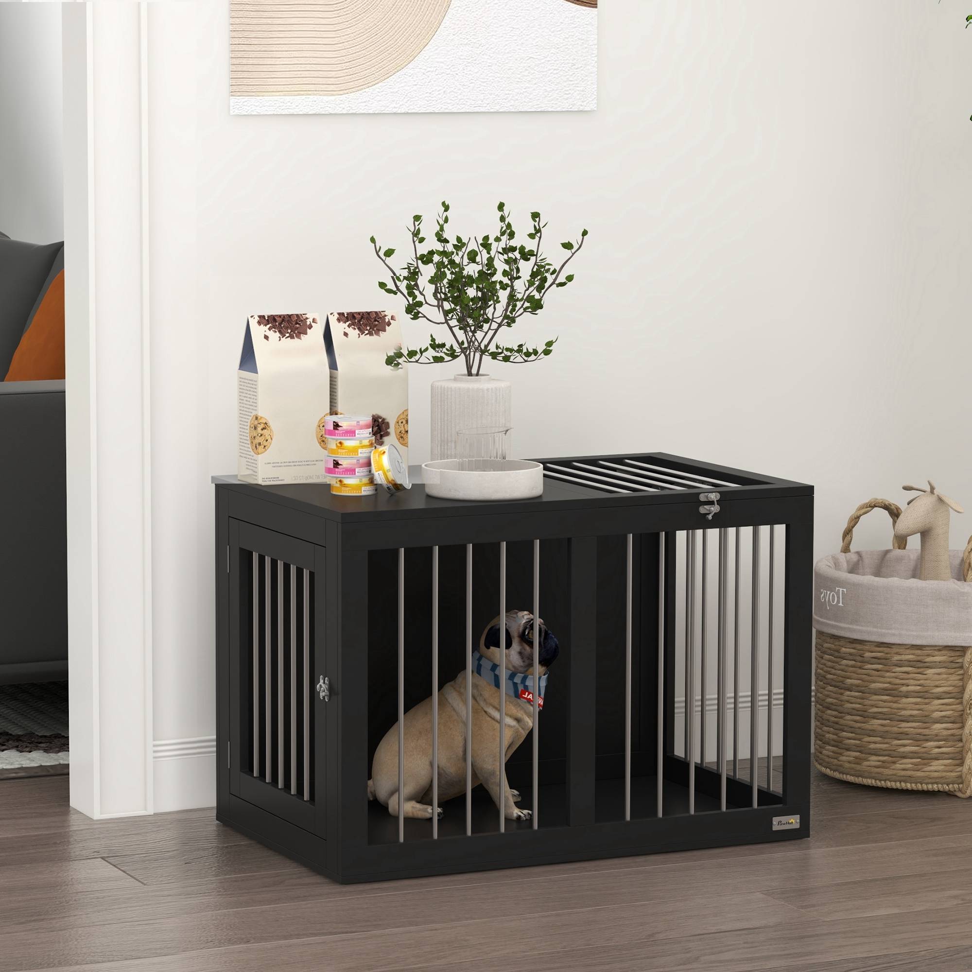 Cage de transport pour chien 2 portes verrouillables, grille acier,80x50x56,5cm noir - Image 4