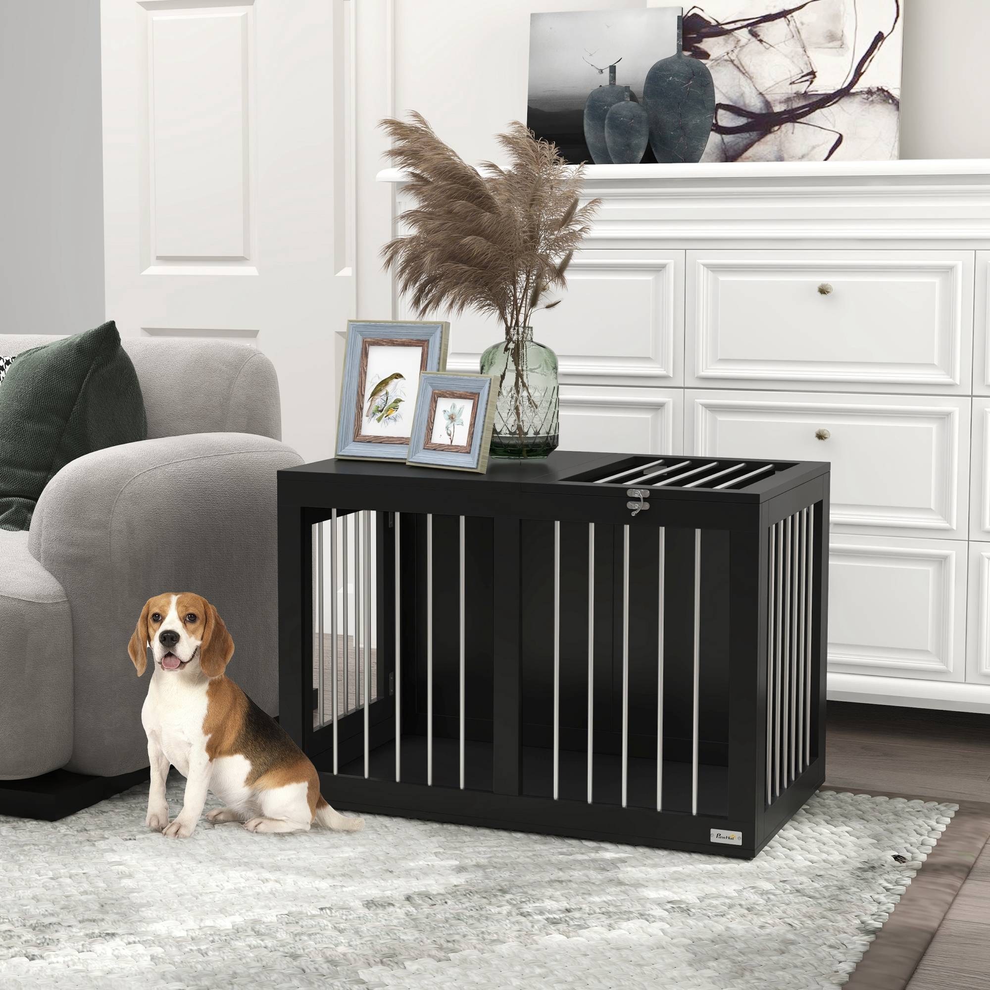 Cage de transport pour chien 2 portes verrouillables, grille acier,80x50x56,5cm noir - Image 3