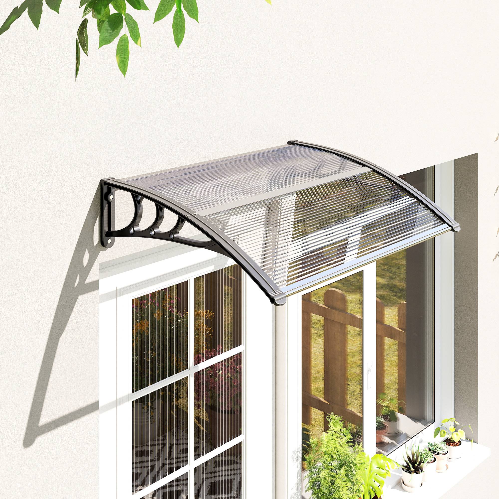 Auvent porte 100x75 cm,polycarbonate/alu,anti-pluie/UV,transparent - Image 3