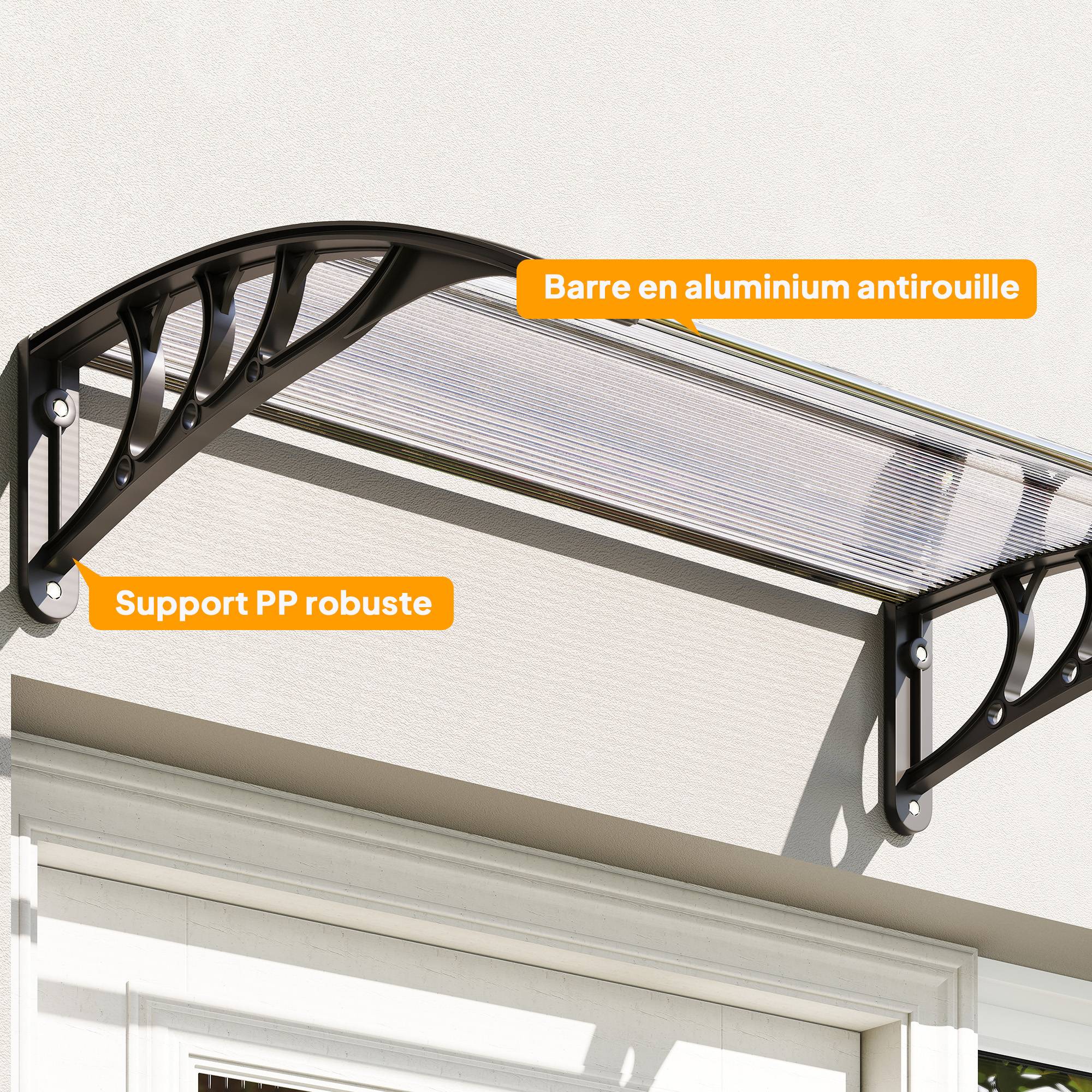 Auvent porte 100x75 cm,polycarbonate/alu,anti-pluie/UV,transparent - Image 9