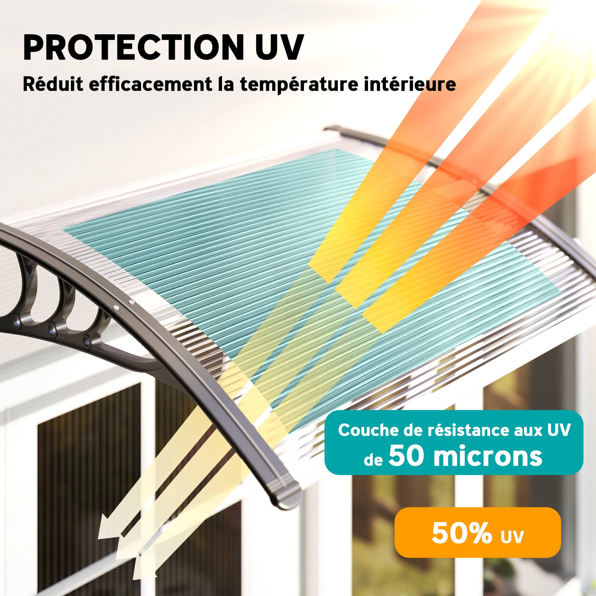 Auvent porte 100x75 cm,polycarbonate/alu,anti-pluie/UV,transparent - Image 6