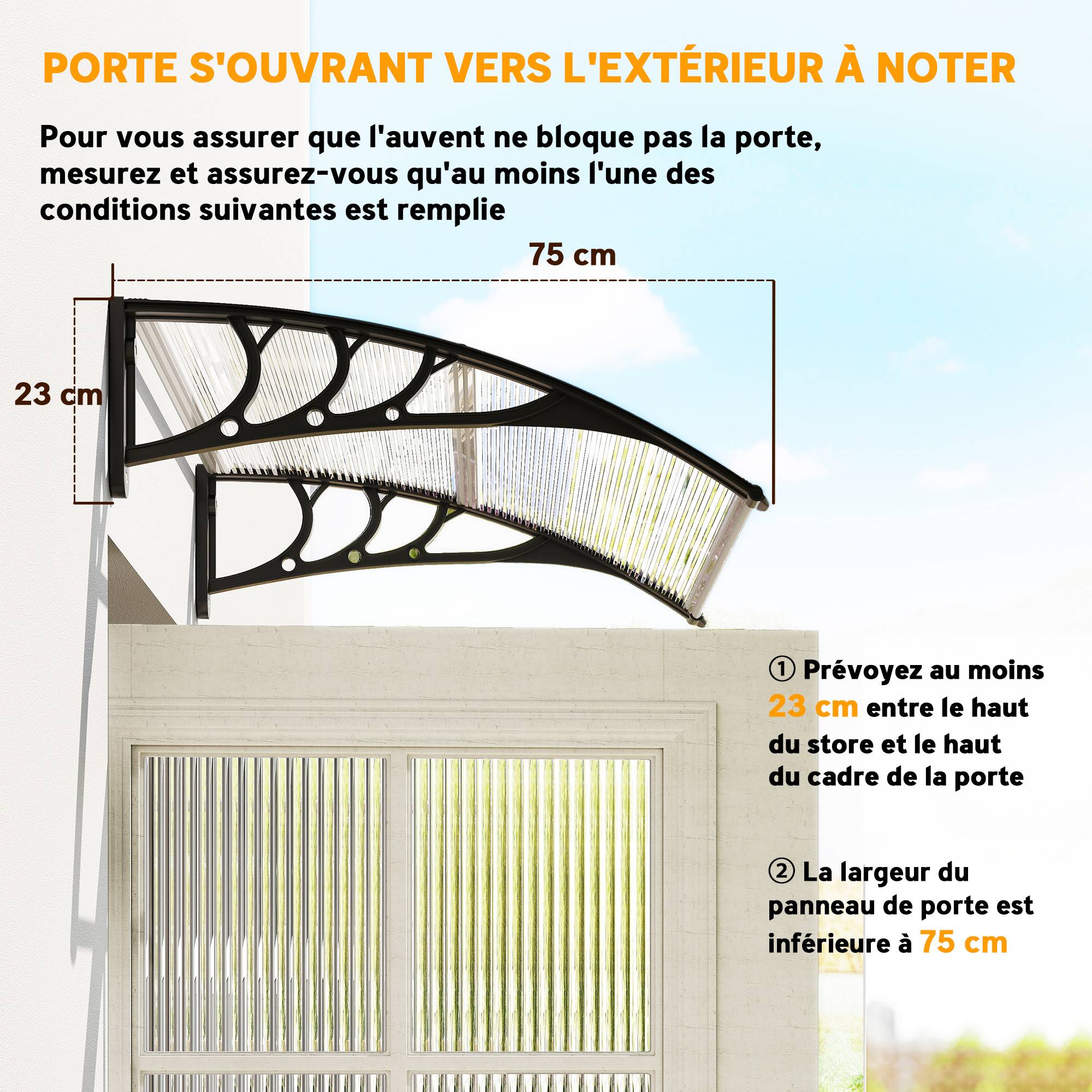 Auvent porte 100x75 cm,polycarbonate/alu,anti-pluie/UV,transparent - Image 8