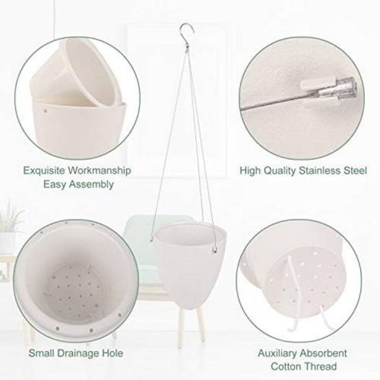 Lot de 2 pots suspendus auto-arrosants - Ø19 cm - Décoration murale intérieur/extérieur - Living123 - Image 2