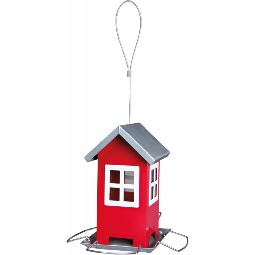 Mangeoire maisonnette rouge à suspendre hauteur 19 cm, pour graines oiseaux. - Imagen 2