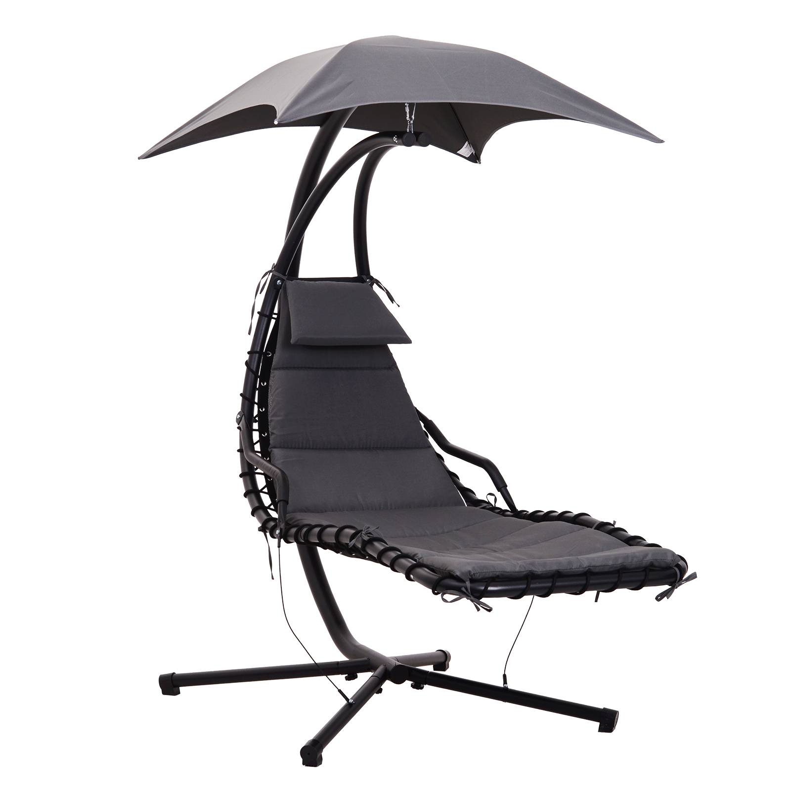 Outsunny - Bain de soleil transat suspendu avec pare-soleil et matelas design contemporain 190L x 115l x 190H cm acier polyester gris foncé noir - Outsunny - Image 1