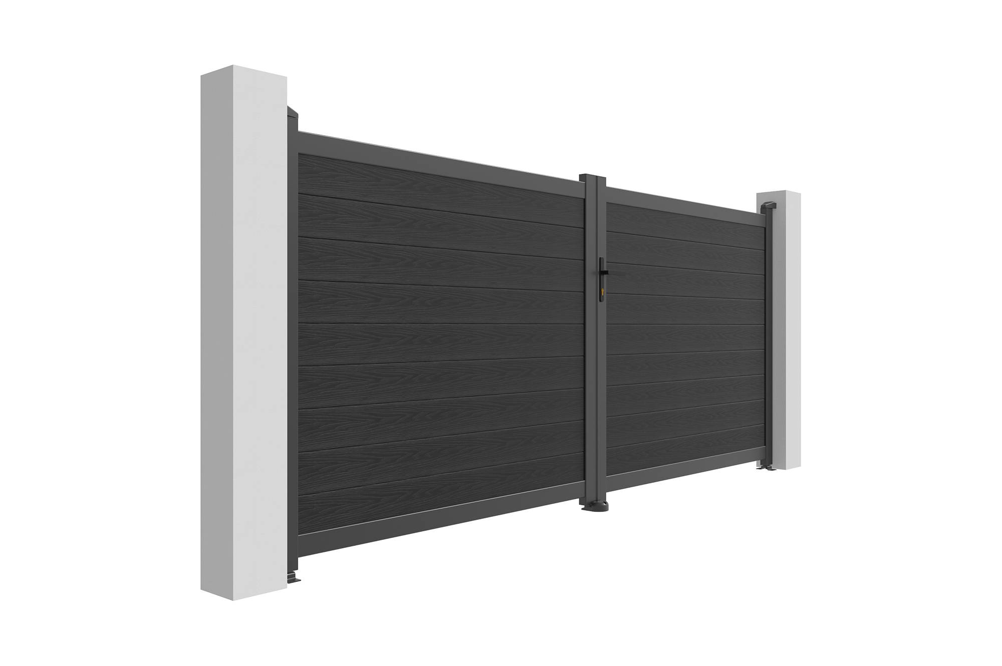 Casanoov Portail bois composite battant 3,5m ATHOS H.160cm gris anthracite avec cadre aluminium+ 2 poteaux EIFEL aluminium 10x10cm - Image 6