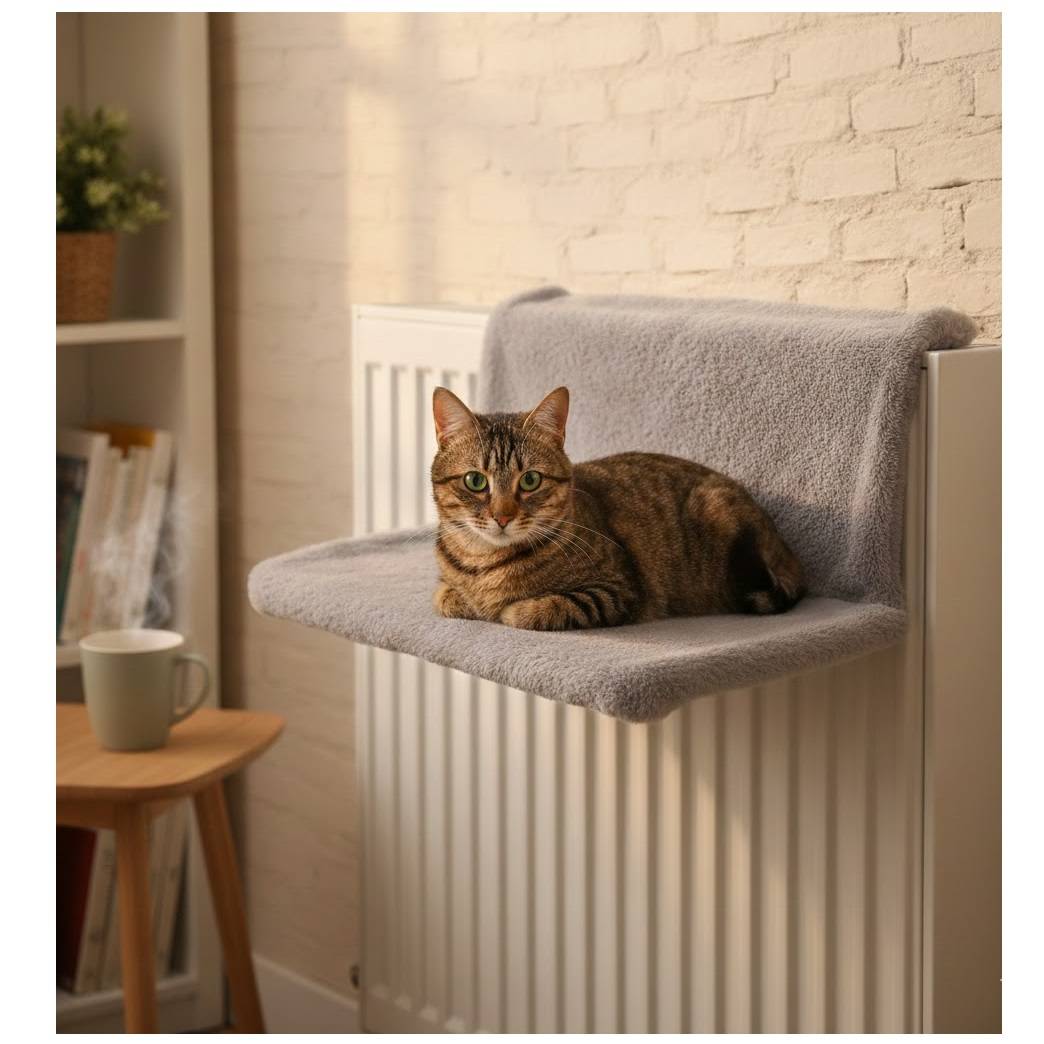 Hamac de radiateur pour chat Chill gris en peluche - Image 4