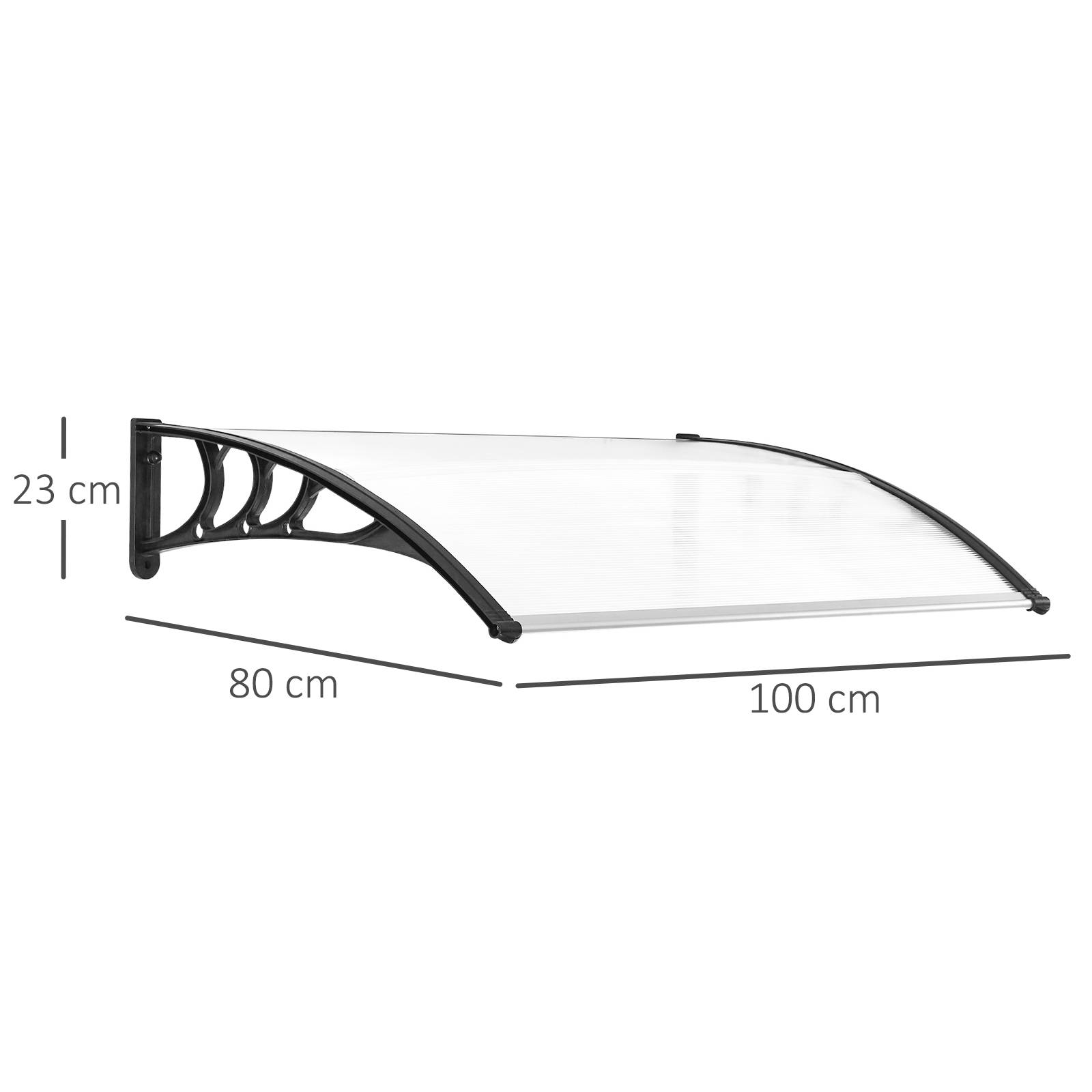 Outsunny - Auvent marquise de porte design voûté arrondi dim. 100L x 80l x 23H cm polycarbonate plastique noir - Outsunny - Imagen 3