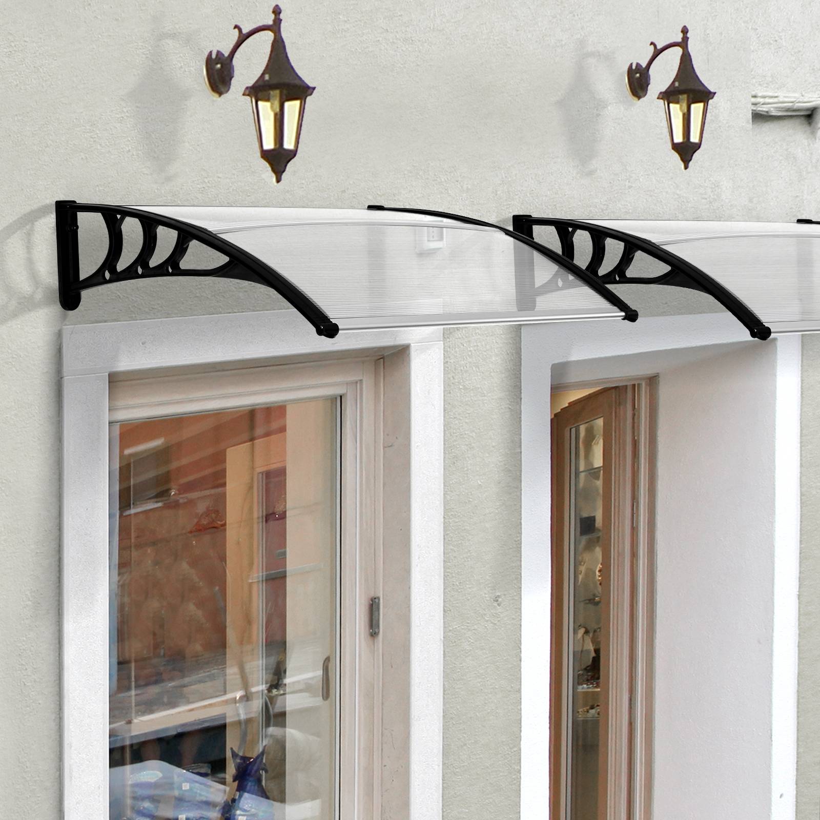 Outsunny - Auvent marquise de porte design voûté arrondi dim. 100L x 80l x 23H cm polycarbonate plastique noir - Outsunny - Imagen 2