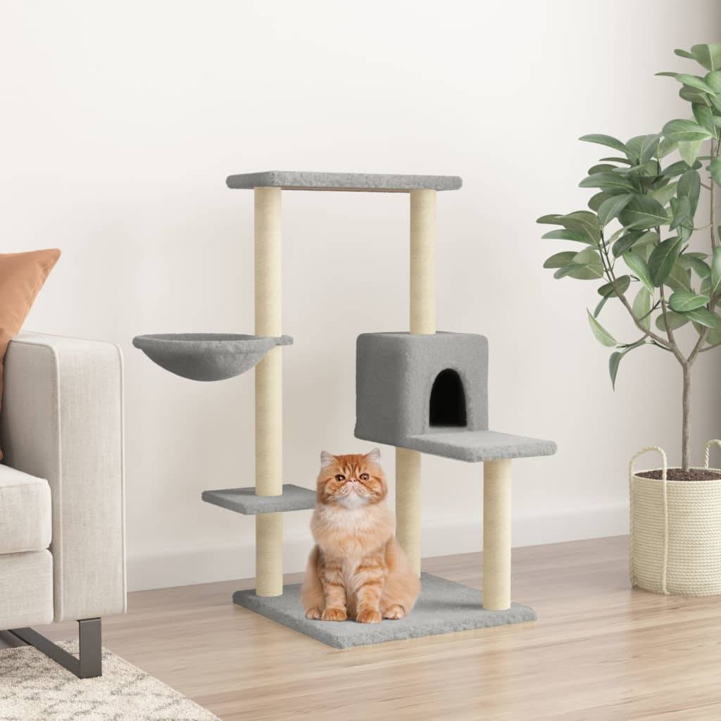 Arbre à chat bois sisal et peluche gris clair 78 x 59 x 95 cm - PANGIVO - Image 1