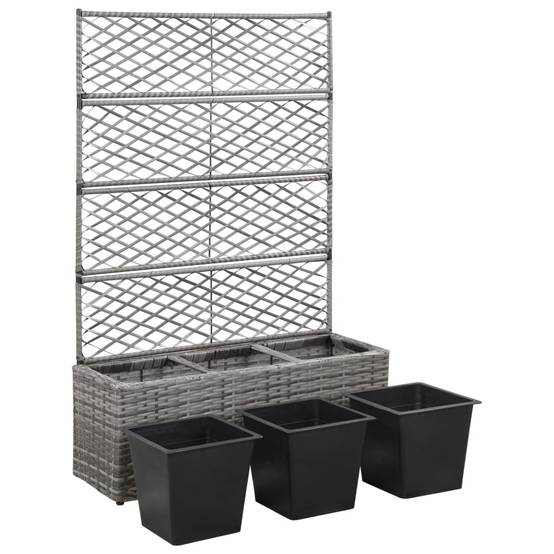 Lit surélevé De Jardin - Jardinière - Bac à Fleurs en treillis 3 pots 83x30x130cm Résine tressée Gris MC134 - Image 4