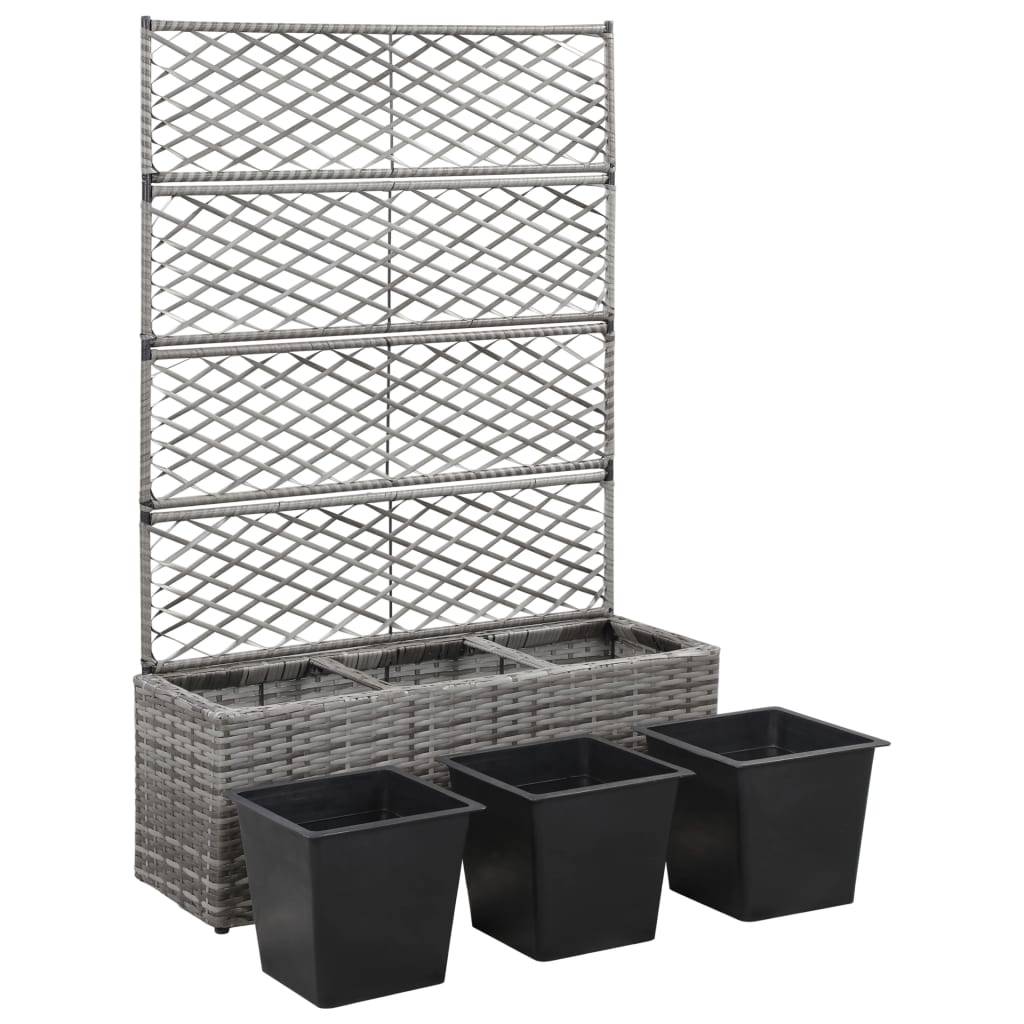 Lit surélevé De Jardin - Jardinière - Bac à Fleurs en treillis 3 pots 83x30x130cm Résine tressée Gris MC134 - Image 4