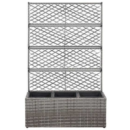 Lit surélevé De Jardin - Jardinière - Bac à Fleurs en treillis 3 pots 83x30x130cm Résine tressée Gris MC134 - Image 1