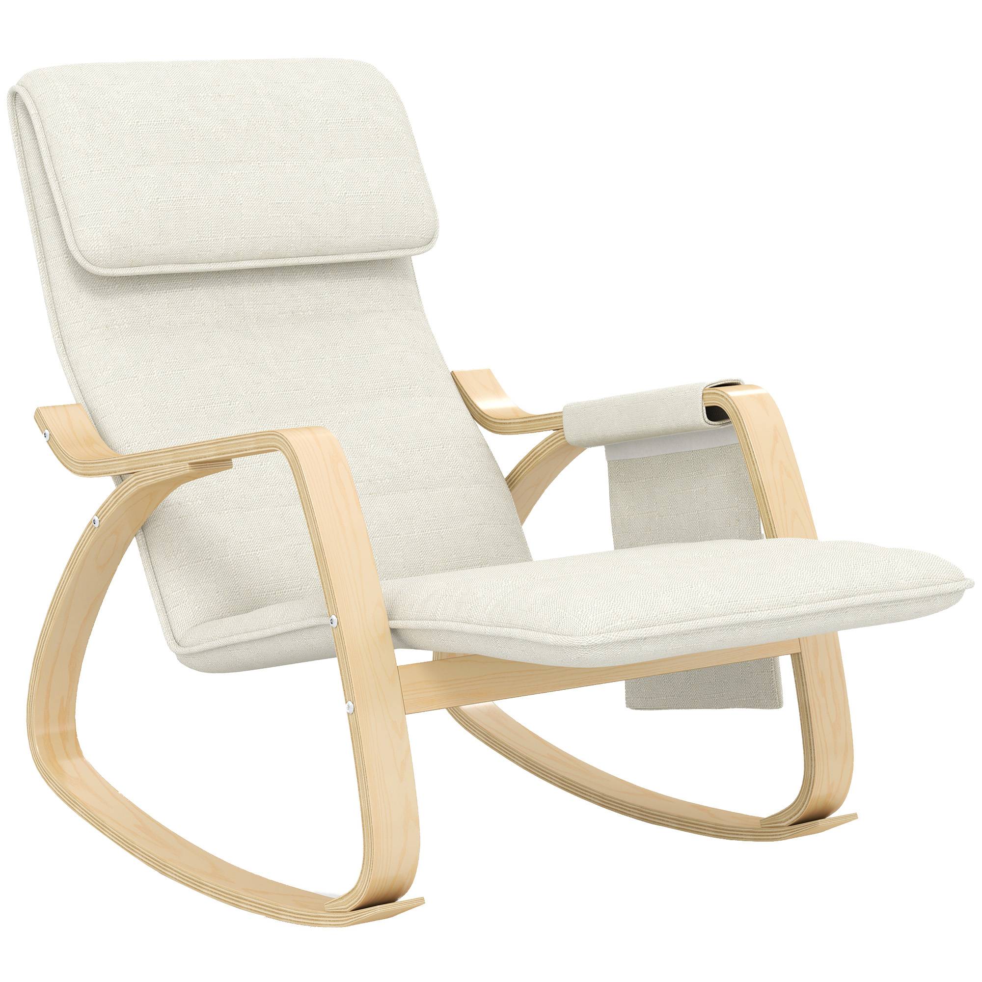 Fauteuil relax à bascule fauteuil allaitement avec repose-pieds réglable, poche latérale et appui-tête, blanc crème - Image 2
