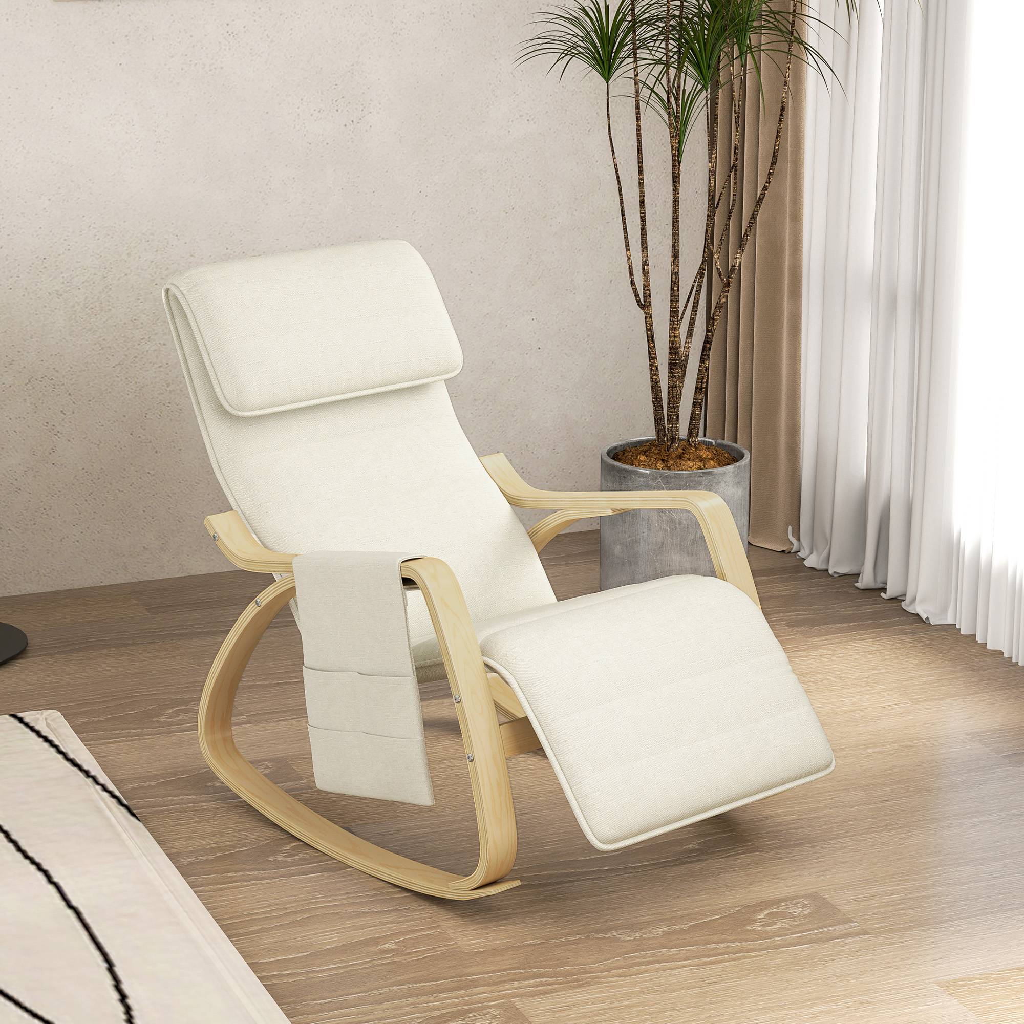 Fauteuil relax à bascule fauteuil allaitement avec repose-pieds réglable, poche latérale et appui-tête, blanc crème - Image 4