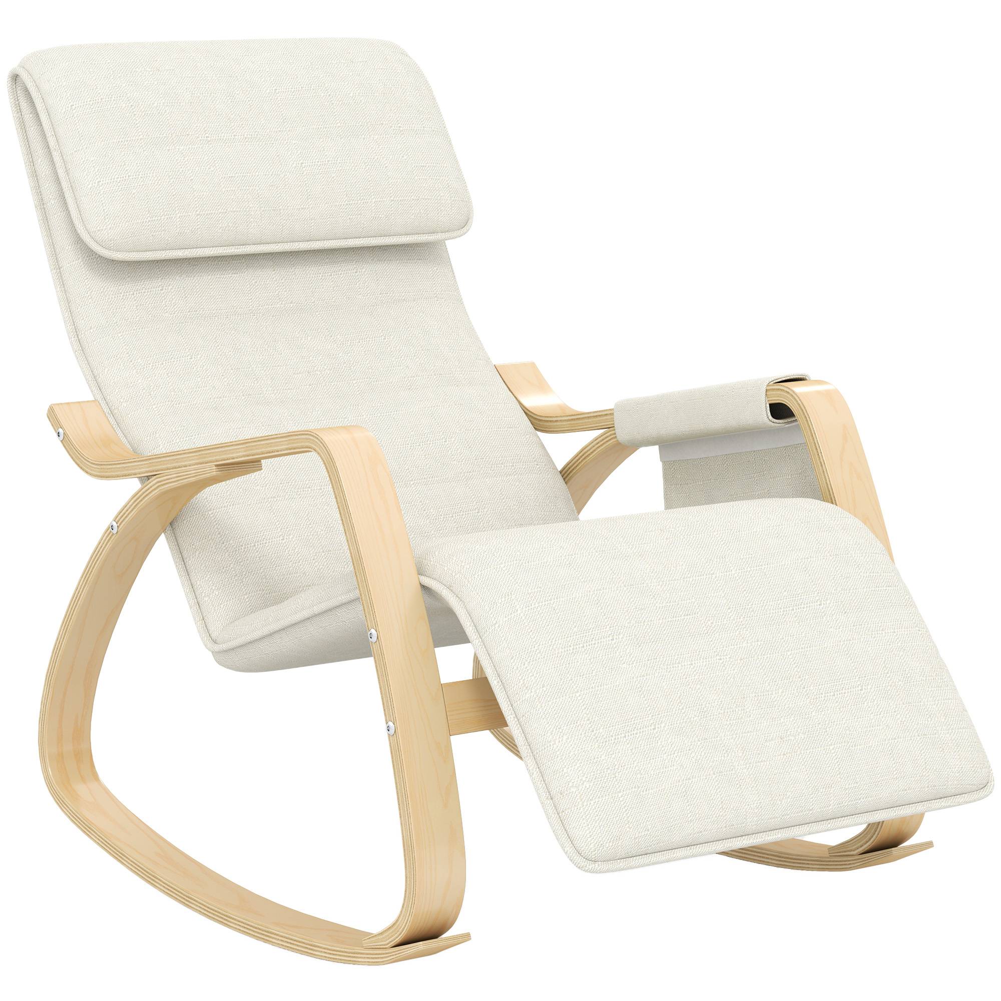 Fauteuil relax à bascule fauteuil allaitement avec repose-pieds réglable, poche latérale et appui-tête, blanc crème - Image 1
