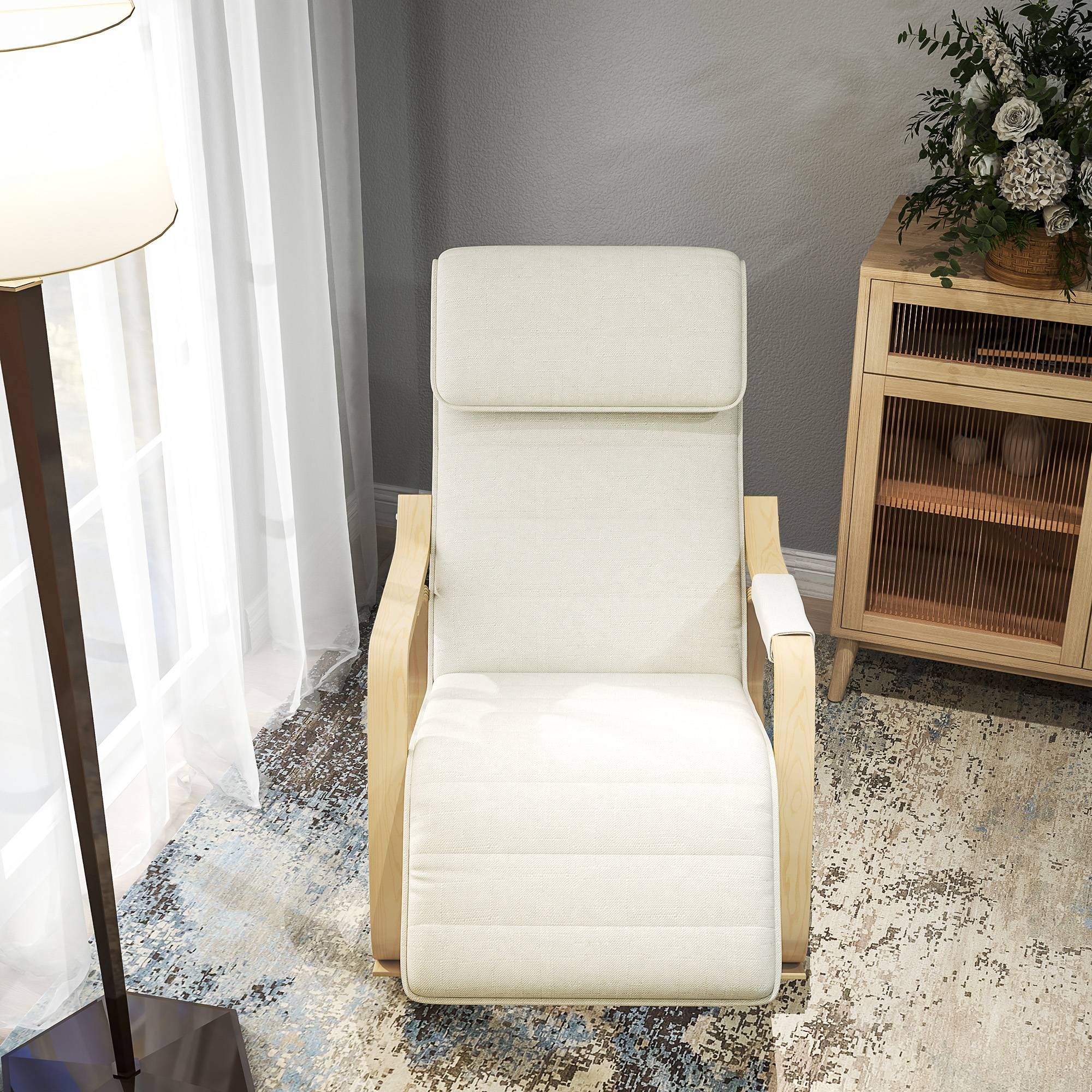 Fauteuil relax à bascule fauteuil allaitement avec repose-pieds réglable, poche latérale et appui-tête, blanc crème - Image 10