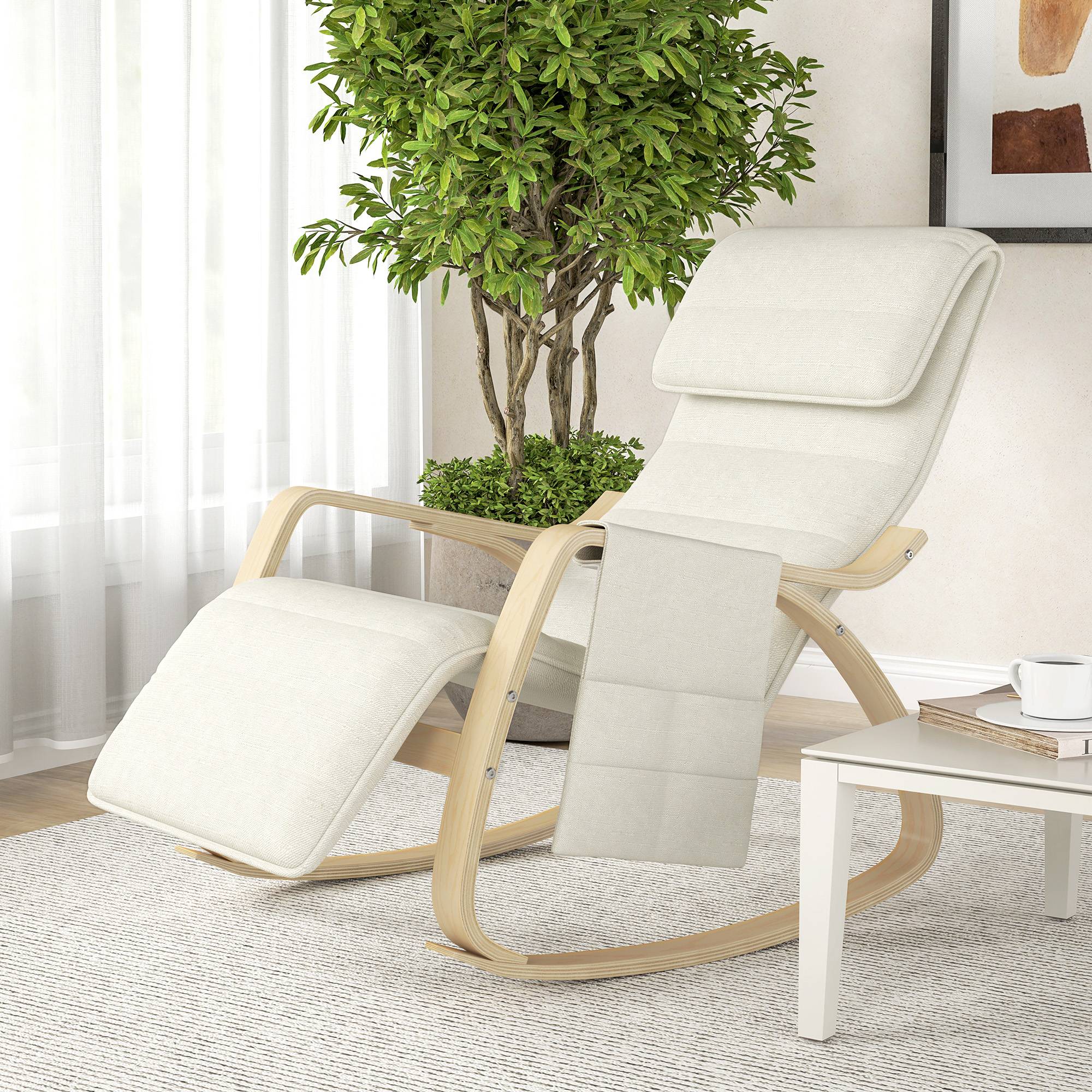 Fauteuil relax à bascule fauteuil allaitement avec repose-pieds réglable, poche latérale et appui-tête, blanc crème - Image 9