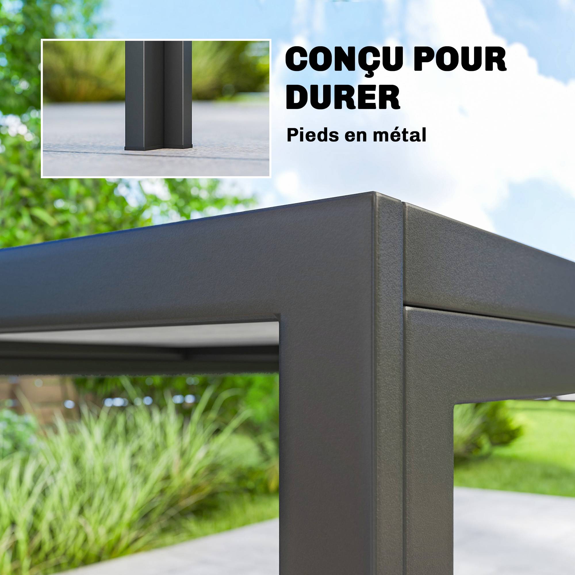 ComfortXL - Table à manger de jardin Acier galvanisé Famille 4 à 6 personnes Plateau effet bois 150x80cm - ComfortXL Outdoor Living - Image 8