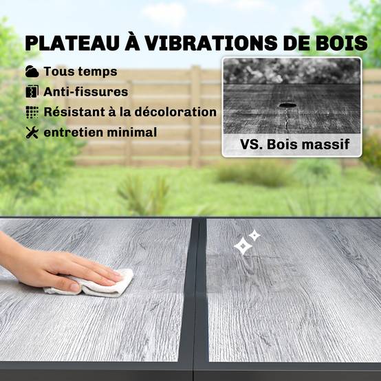 ComfortXL - Table à manger de jardin Acier galvanisé Famille 4 à 6 personnes Plateau effet bois 150x80cm - ComfortXL Outdoor Living - Image 7