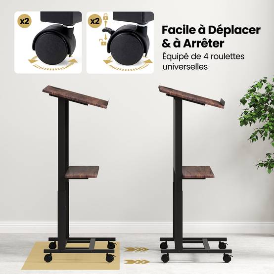 Bureau Debout Réglable En Hauteur 46-120 Cm Avec Angle Inclinable - Support Mobile Polyvalent Pour Études, Bureau, Église Ou Projecteur