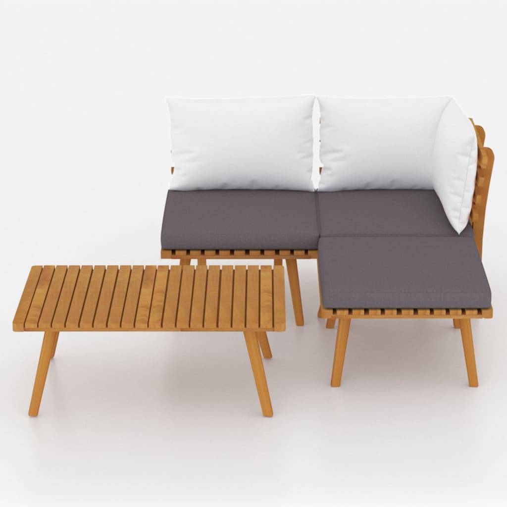 Helloshop26 - Salon de jardin meuble d'extérieur ensemble de mobilier 4 pièces avec coussins bois d'acacia solide - Imagen 2