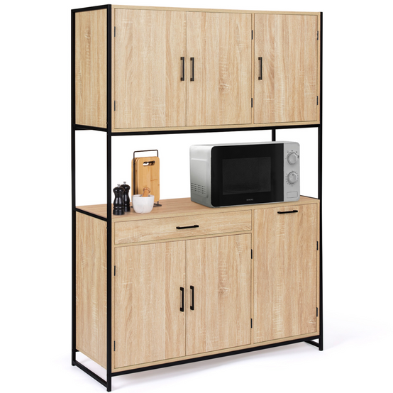 Buffet de cuisine 120 CM DETROIT meuble 6 portes design industriel + tiroir - Image 2