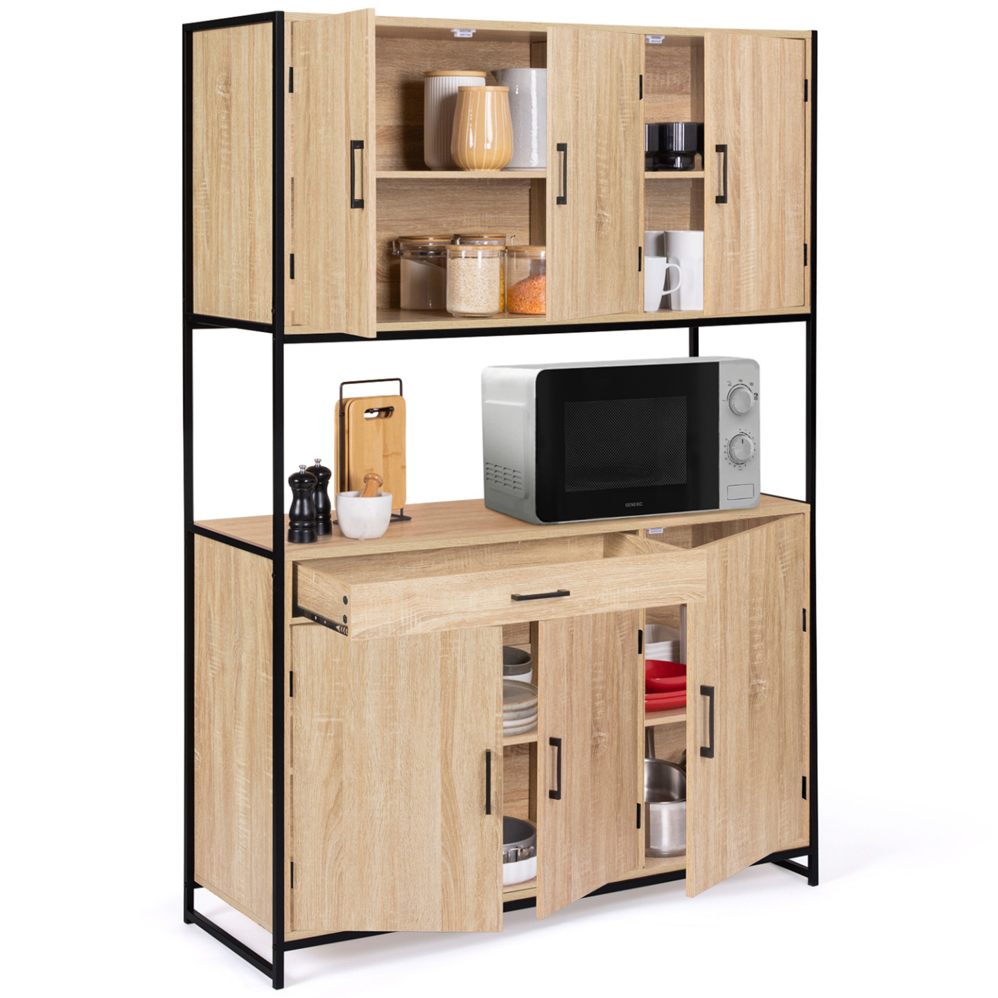 Buffet de cuisine 120 CM DETROIT meuble 6 portes design industriel + tiroir - Image 4