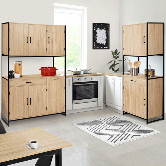 Buffet de cuisine 120 CM DETROIT meuble 6 portes design industriel + tiroir - Image 7
