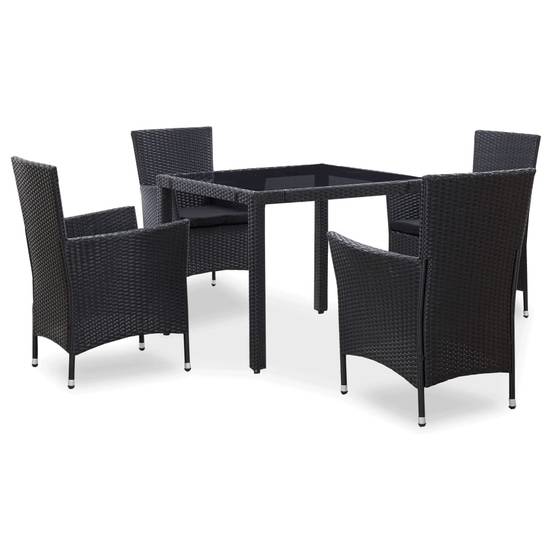 Salon de Jardin 4 Personnes Résine Tressée Table Carrée Repas Extérieur Noir – ComfortXL Outdoor Living - Image 1