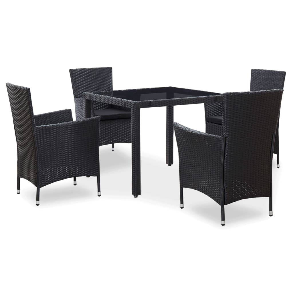 Salon de Jardin 4 Personnes Résine Tressée Table Carrée Repas Extérieur Noir – ComfortXL Outdoor Living - Image 1