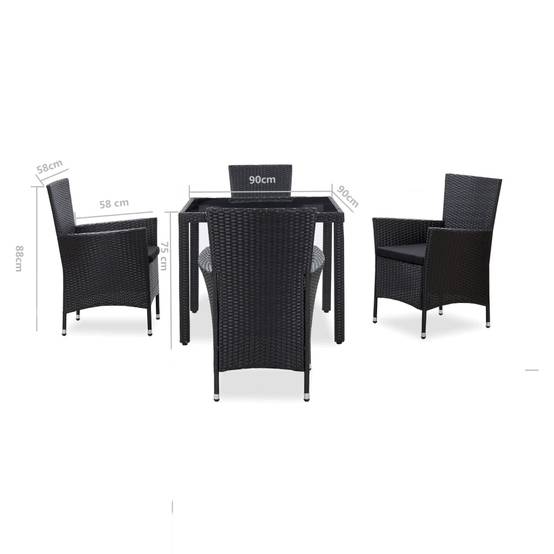 Salon de Jardin 4 Personnes Résine Tressée Table Carrée Repas Extérieur Noir – ComfortXL Outdoor Living - Image 10