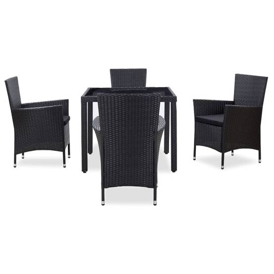 Salon de Jardin 4 Personnes Résine Tressée Table Carrée Repas Extérieur Noir – ComfortXL Outdoor Living - Image 2