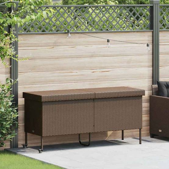 Malle de Rangement Extérieur XXL Poly Rotin à Roulettes Étanche avec Vérin à Gaz Marron 160x55x75 cm – ComfortXL Outdoor Living - Image 1