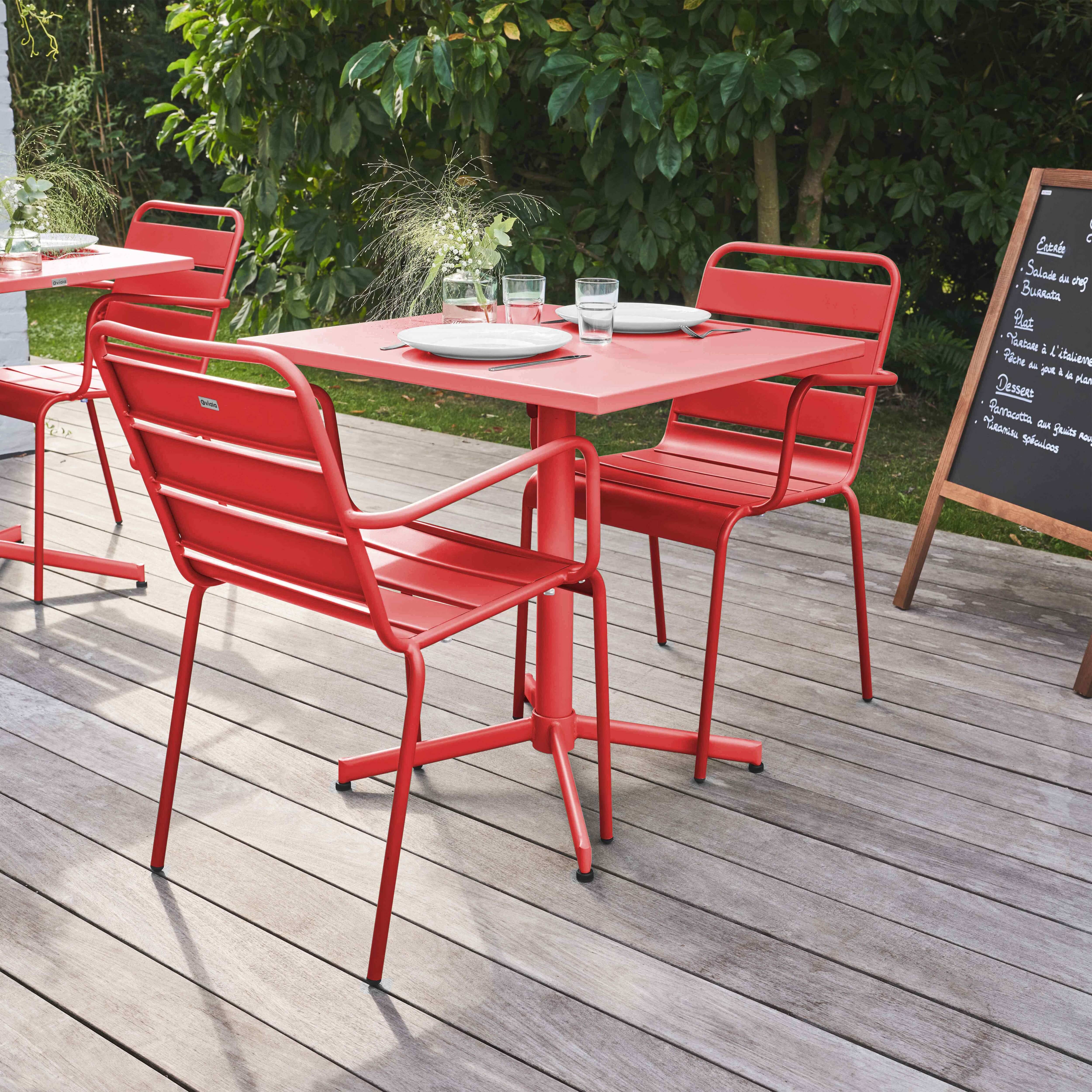 Oviala - Ensemble table de jardin bistrot et 2 fauteuils métal rouge Palavas - Oviala - Imagen 3