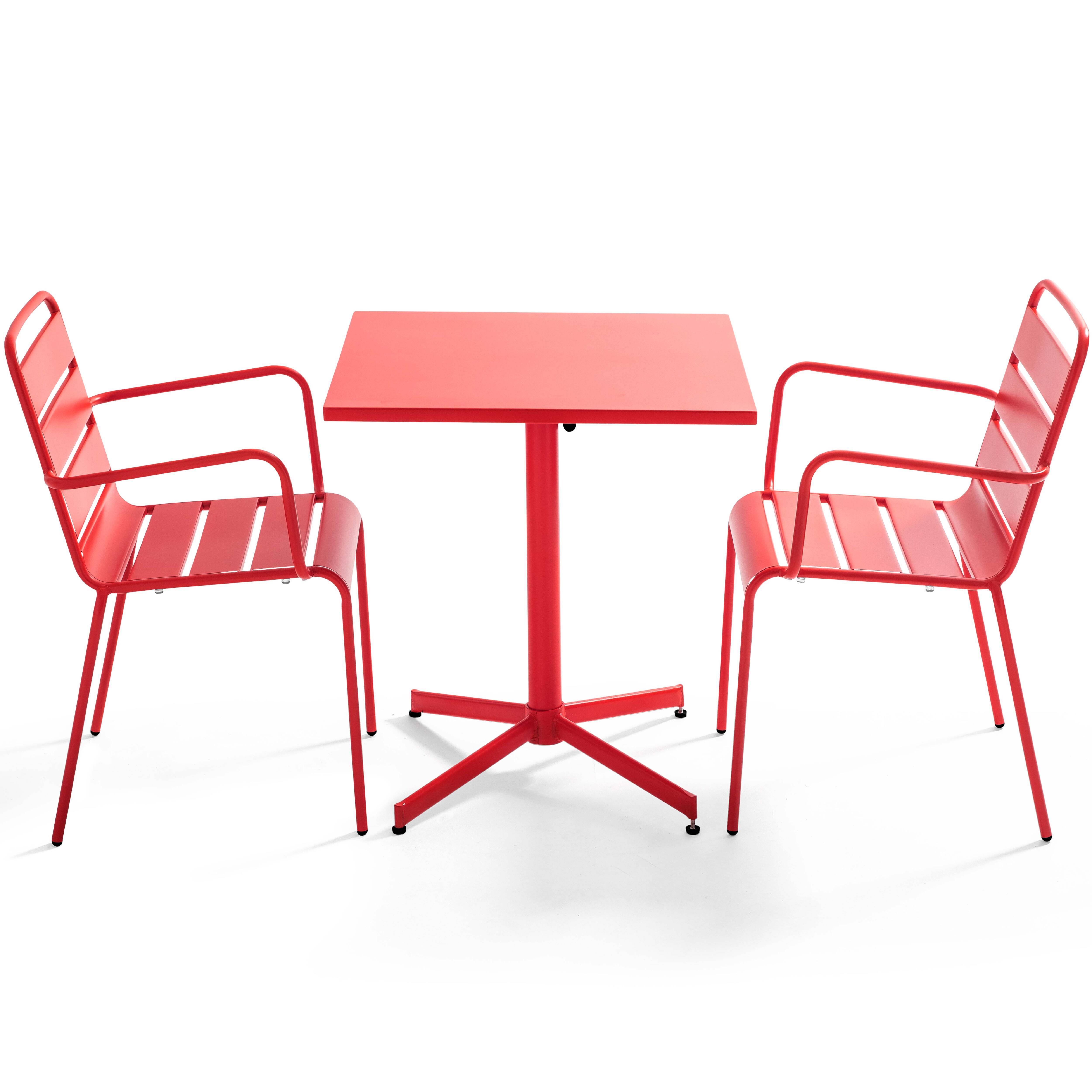 Oviala - Ensemble table de jardin bistrot et 2 fauteuils métal rouge Palavas - Oviala - Imagen 1