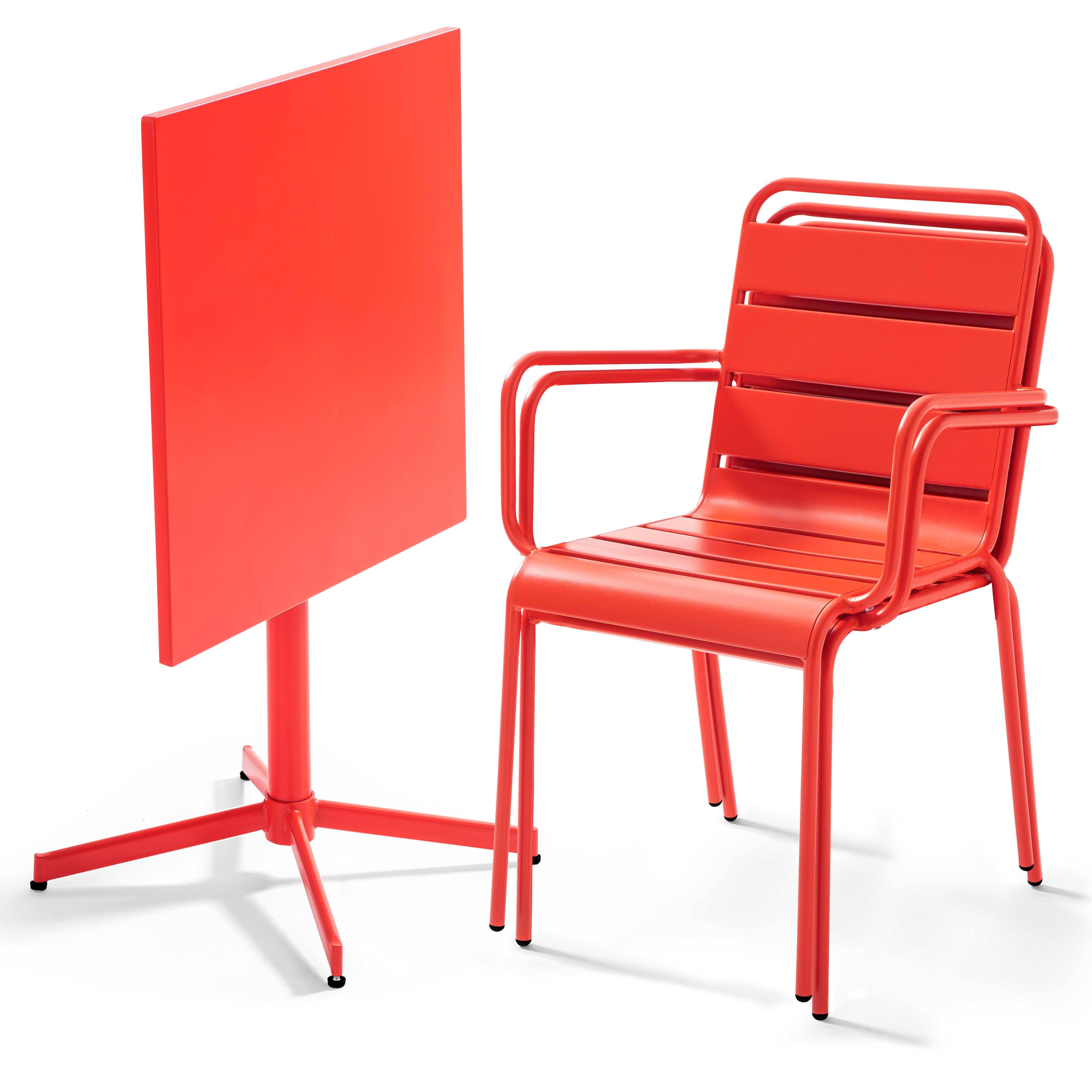 Oviala - Ensemble table de jardin bistrot et 2 fauteuils métal rouge Palavas - Oviala - Imagen 2