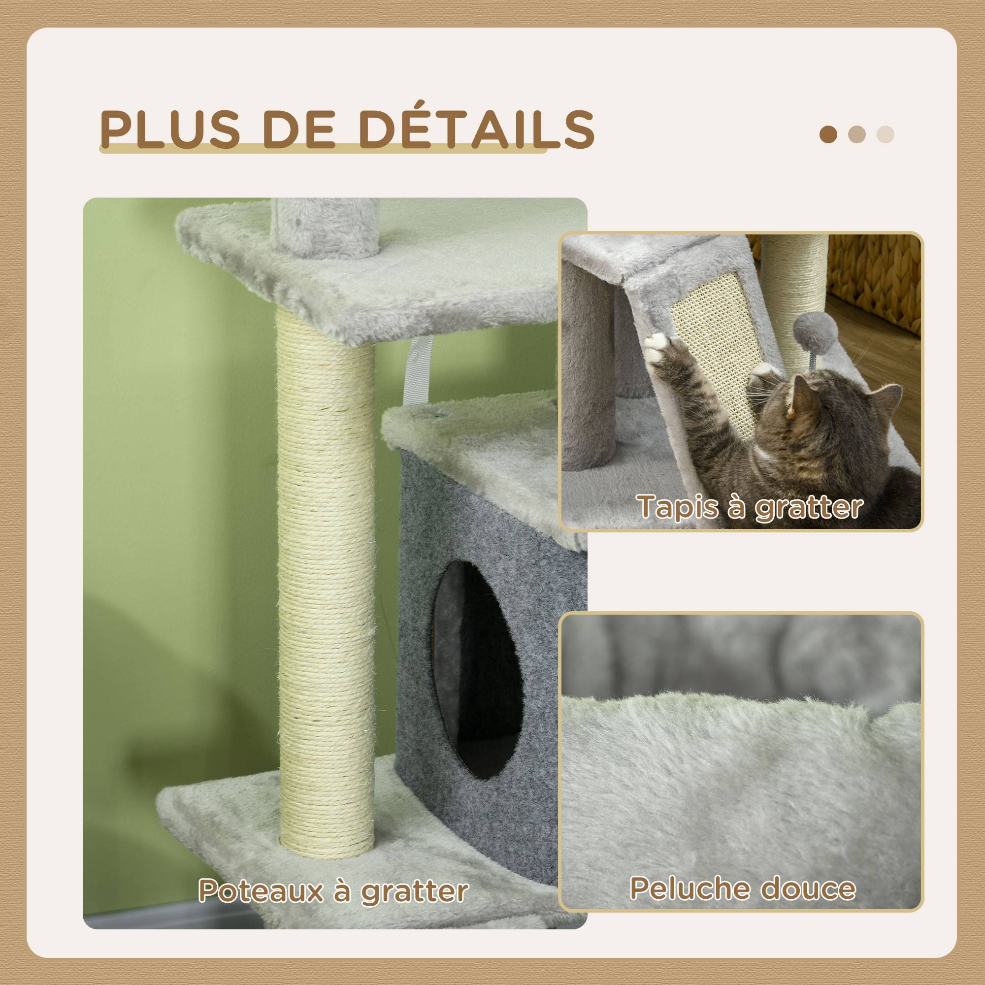 Pawhut - Arbre à chat multi-équipement griffoirs grattoirs plateformes niche panier jeu boules gris - Imagen 6
