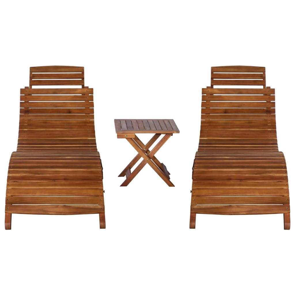 Helloshop26 - Transat chaise longue bain de soleil lit de jardin terrasse meuble d'extérieur avec table à thé 3 pcs bois d'acacia massif - Imagen 2