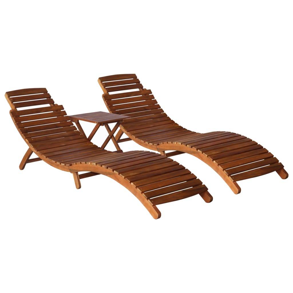 Helloshop26 - Transat chaise longue bain de soleil lit de jardin terrasse meuble d'extérieur avec table à thé 3 pcs bois d'acacia massif - Imagen 1