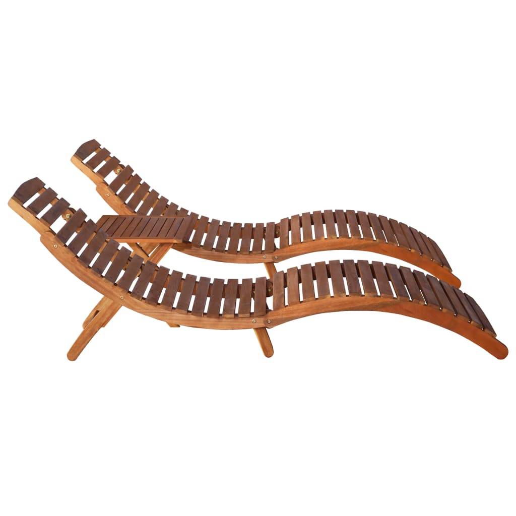 Helloshop26 - Transat chaise longue bain de soleil lit de jardin terrasse meuble d'extérieur avec table à thé 3 pcs bois d'acacia massif - Imagen 3