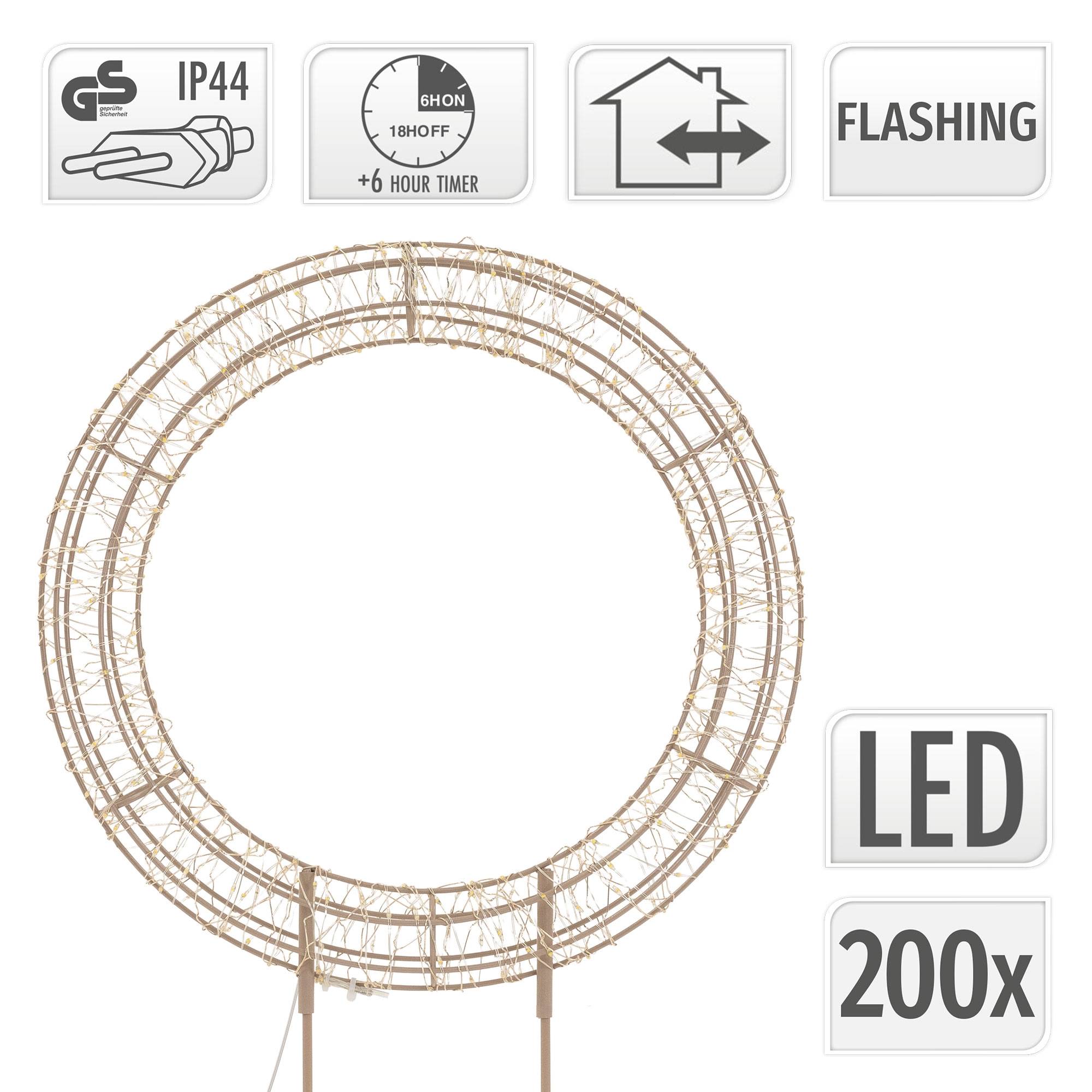 Ecd-Germany - Couronne de Noël LED sur pied, Ø 41,5 cm, décoration lumineuse, 200 LED lumière blanc chaud, intérieur et extérieur, anneau décoratif, cercle lumineux - Image 4
