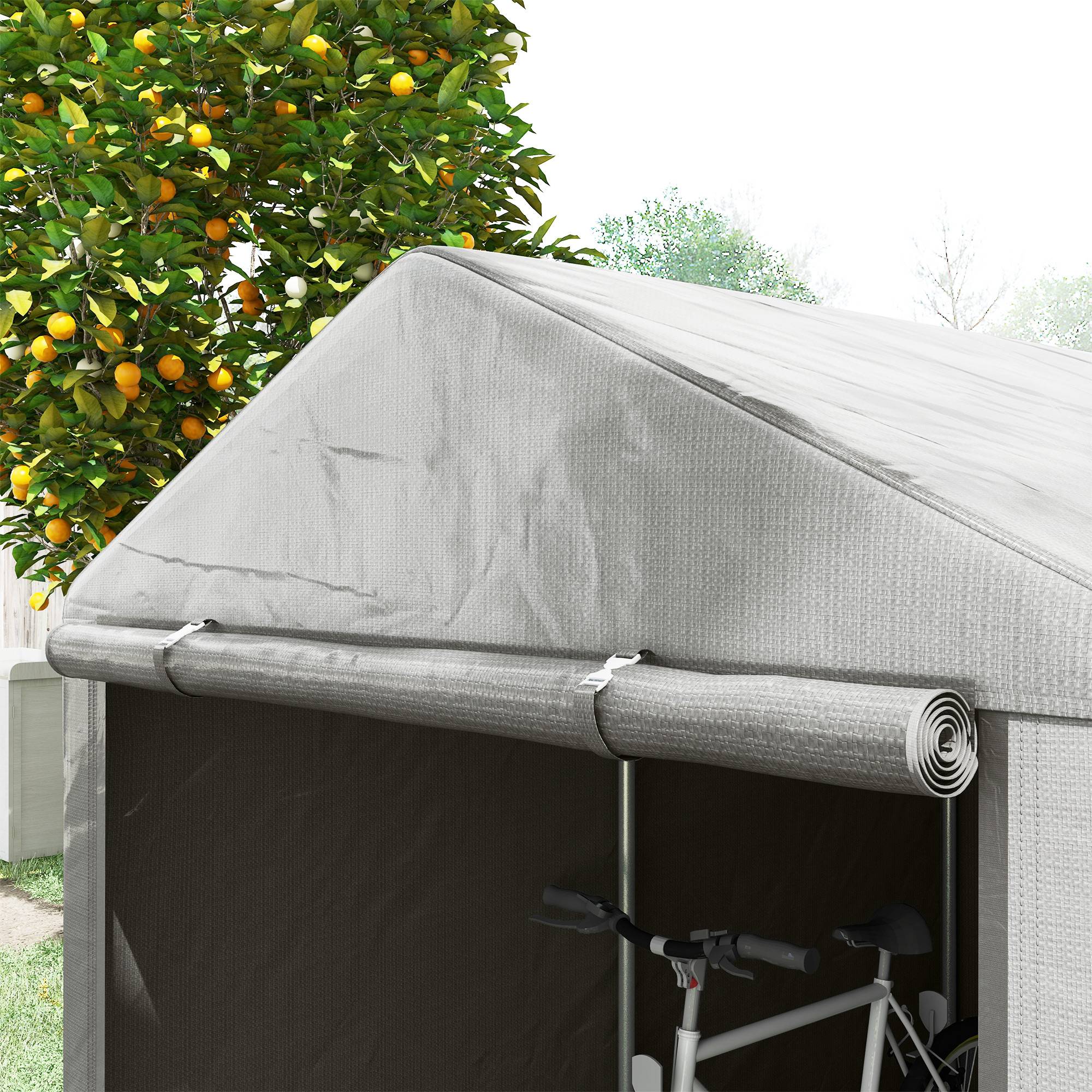 ComfortXL - Tente abri vélos métal extérieur housse PE porte zippée 160x218cm gris clair - ComfortXL Outdoor Living - Image 9