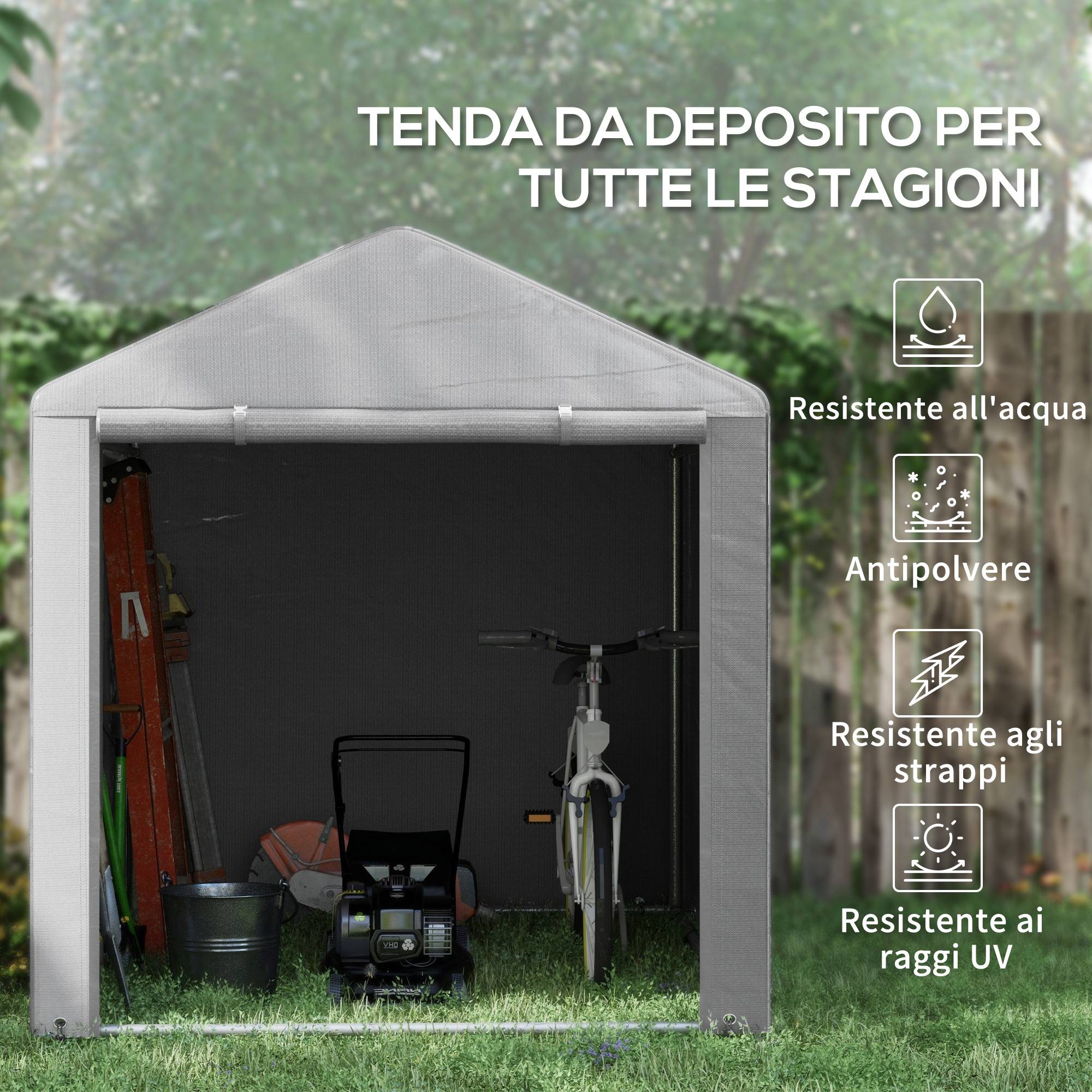 ComfortXL - Tente abri vélos métal extérieur housse PE porte zippée 160x218cm gris clair - ComfortXL Outdoor Living - Image 7