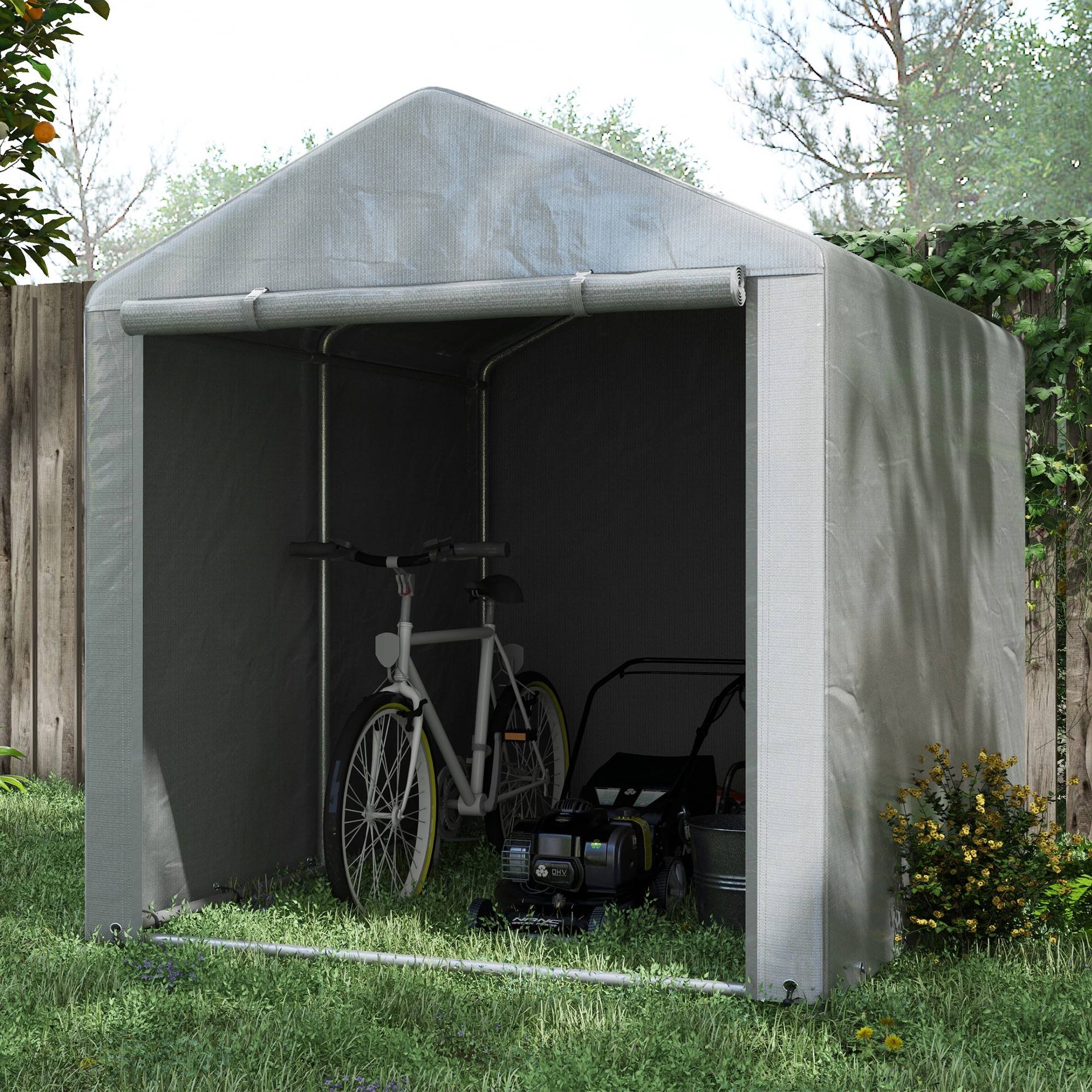 ComfortXL - Tente abri vélos métal extérieur housse PE porte zippée 160x218cm gris clair - ComfortXL Outdoor Living - Image 4