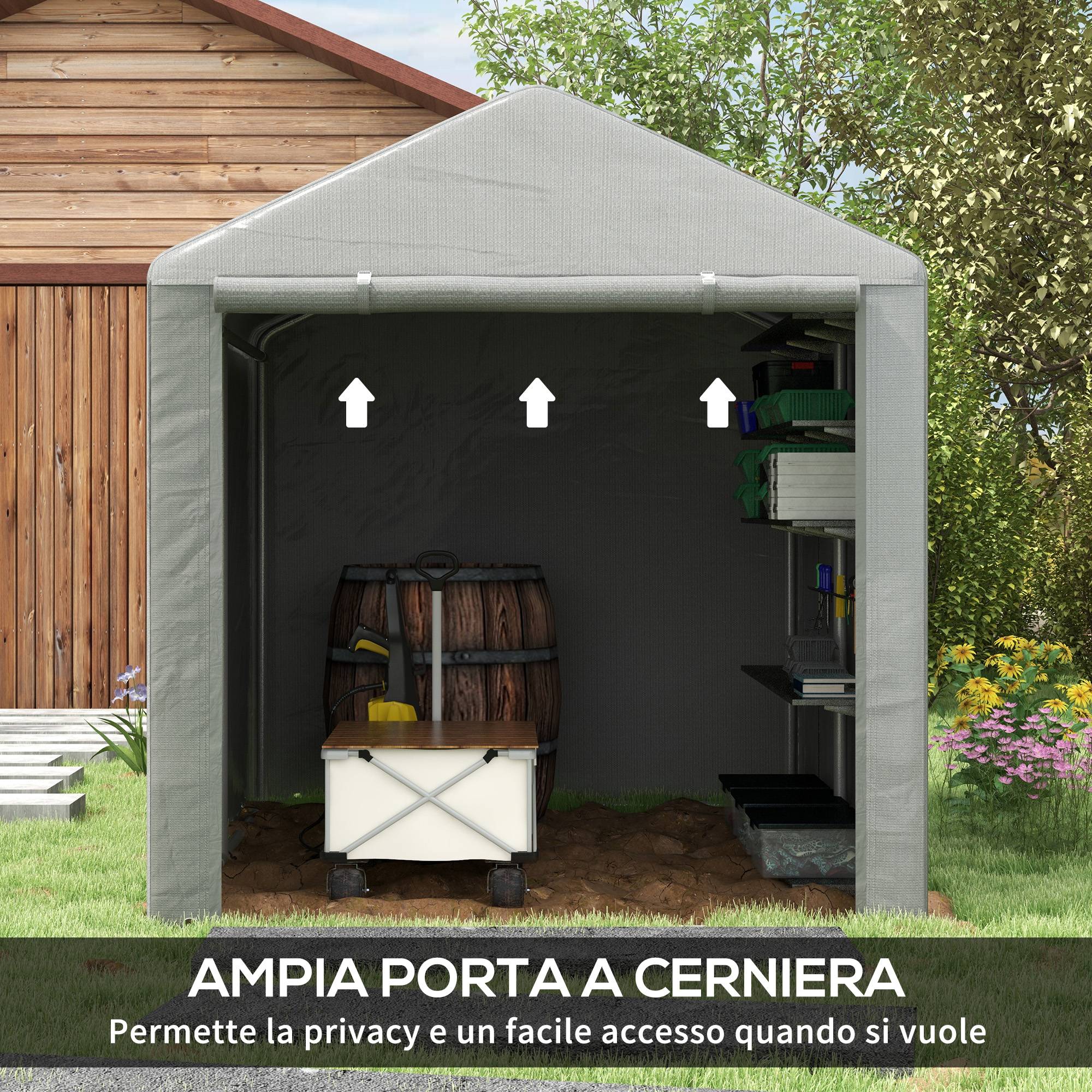 ComfortXL - Tente abri vélos métal extérieur housse PE porte zippée 160x218cm gris clair - ComfortXL Outdoor Living - Image 6