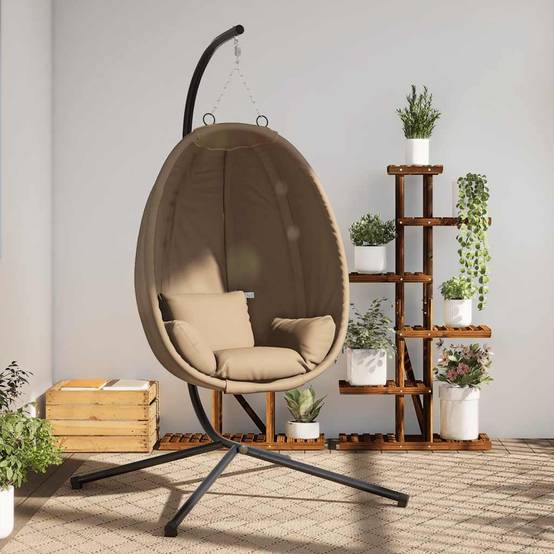 ComfortXL - Siège Cocon en Rotin Naturel Tressé sur Support Acier avec Coussins Doux pour Ambiance Rustique Chic Taupe – ComfortXL Outdoor Living - Image 1