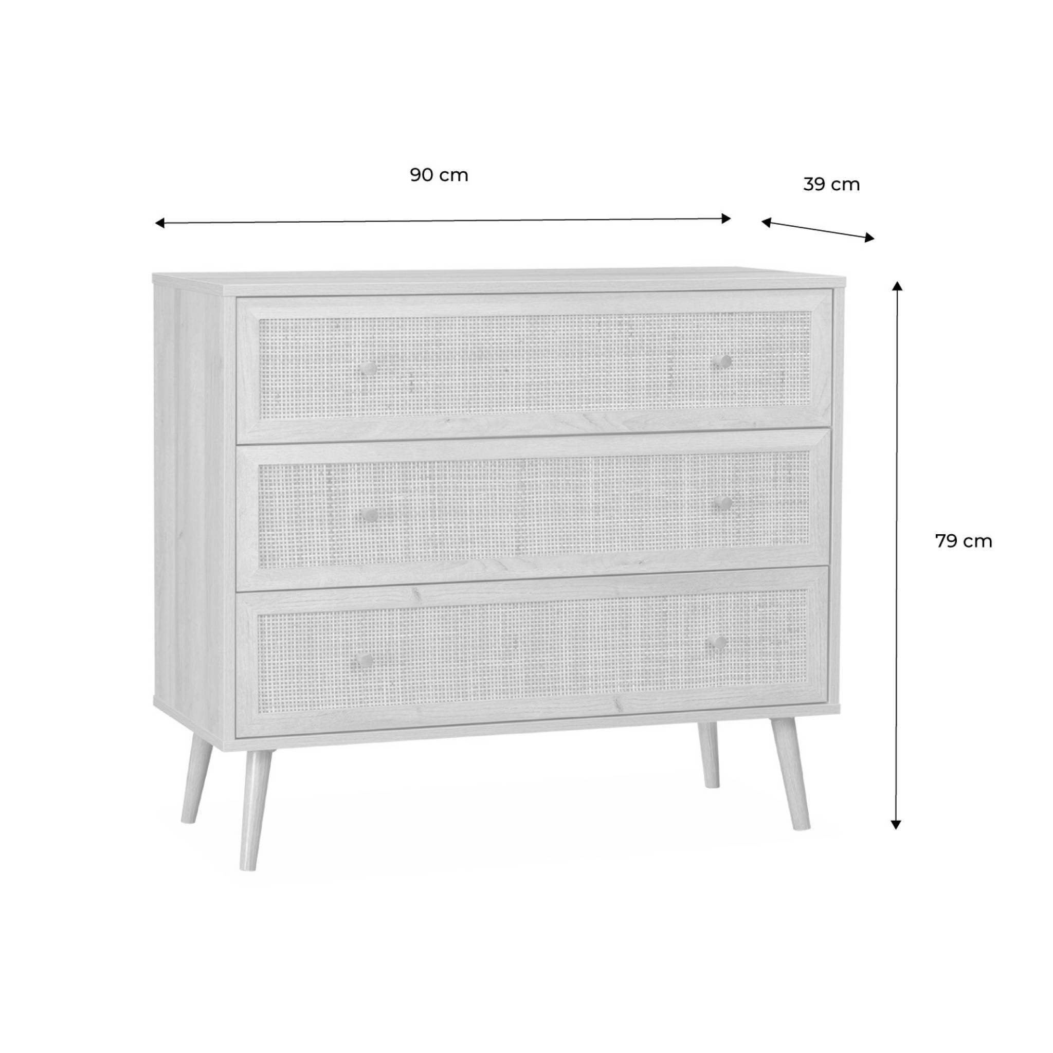 Commode en décor bois noir et cannage 90x39x79cm - Bohème - 3 tiroirs | sweeek - Image 4